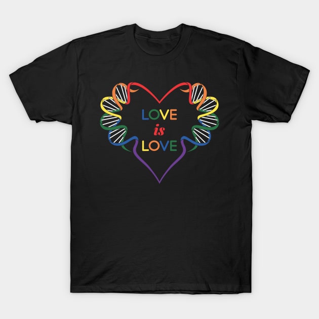 LGBT Love Is Love DNA Heart T-Shirt by GritFX